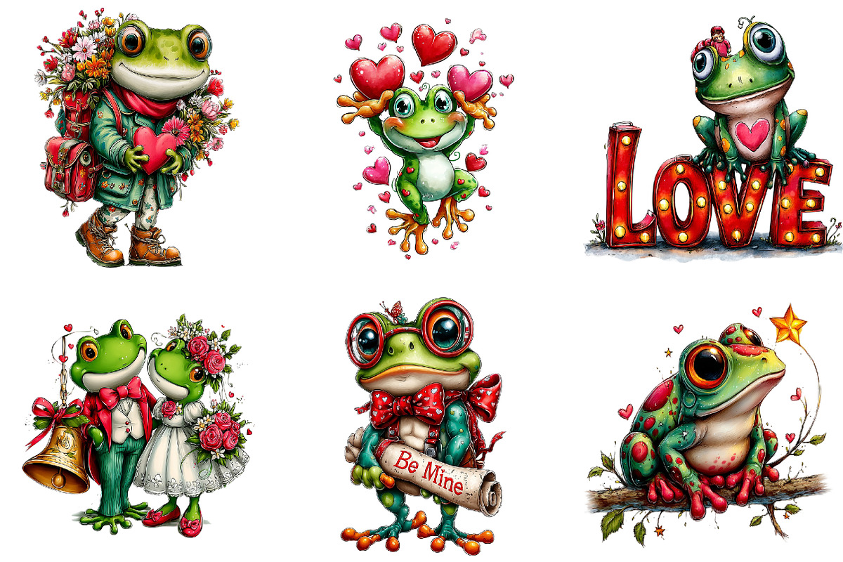 Whimsical Valentine Frog Clipart, an Illustration by DreamArtGraphic (Photo 4 of 4)