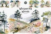 watercolor forest landscape clipart, a Decorative Illustration by Patishop Art (Thumbnail 1 of 8)