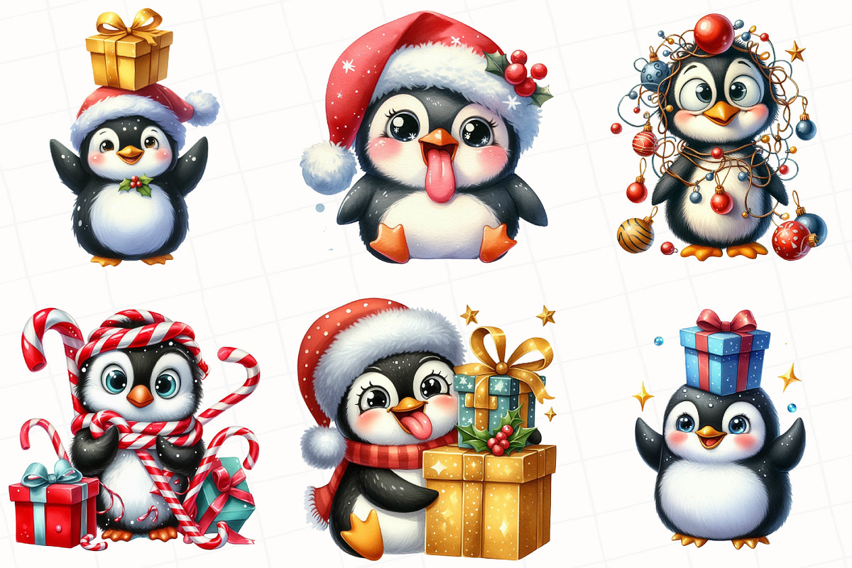 Christmas Funny Penguin Clipart, an Illustration by OK Design (Photo 2 of 5)