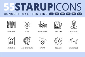 55 Startup Conceptual Thin line icon