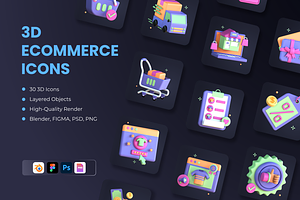3D eCommerce Icon Set, an Object 3D Model by Flat Icons