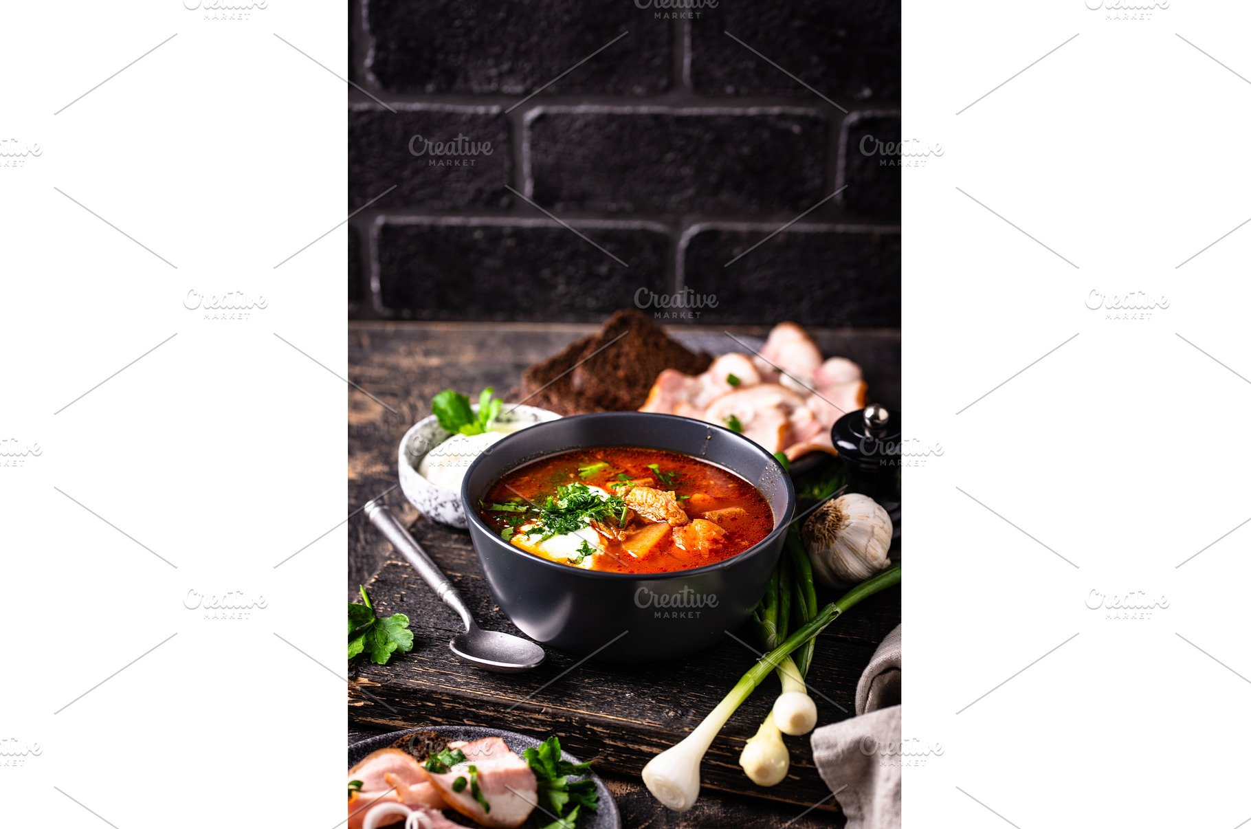 Traditional Ukrainian borsch with, a Food & Drink Photo by Yulia Furman