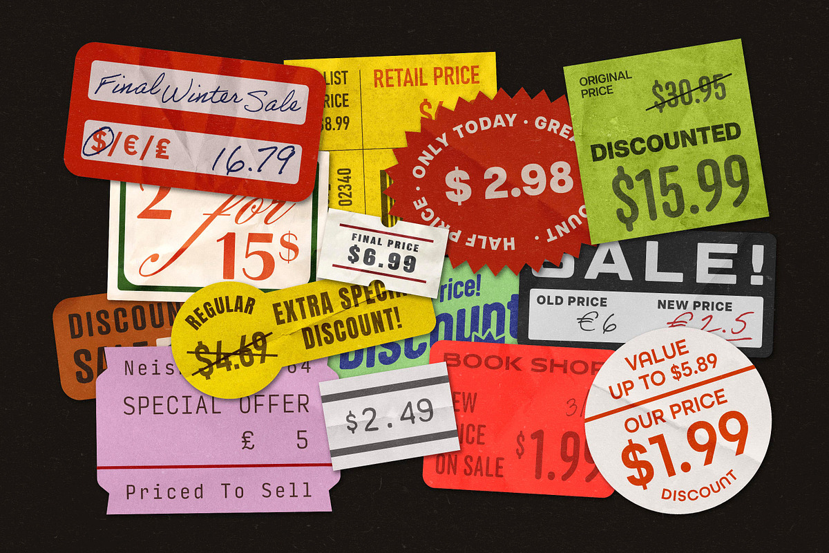 Vintage Price Stickers & Retail Tags, an Object Graphic by pixelbuddha.net (Photo 4 of 6)