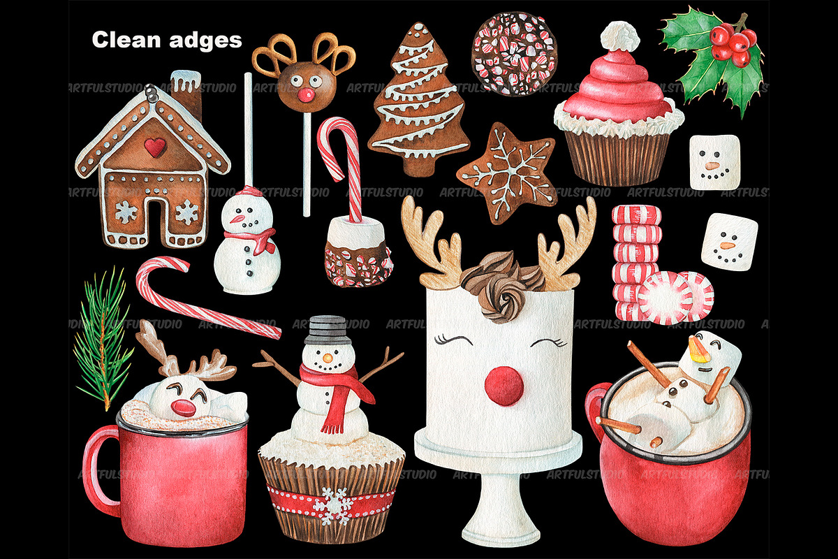 Watercolor Christmas Sweets Clipart, a Food Illustration by ArtfulStudio (Photo 9 of 10)
