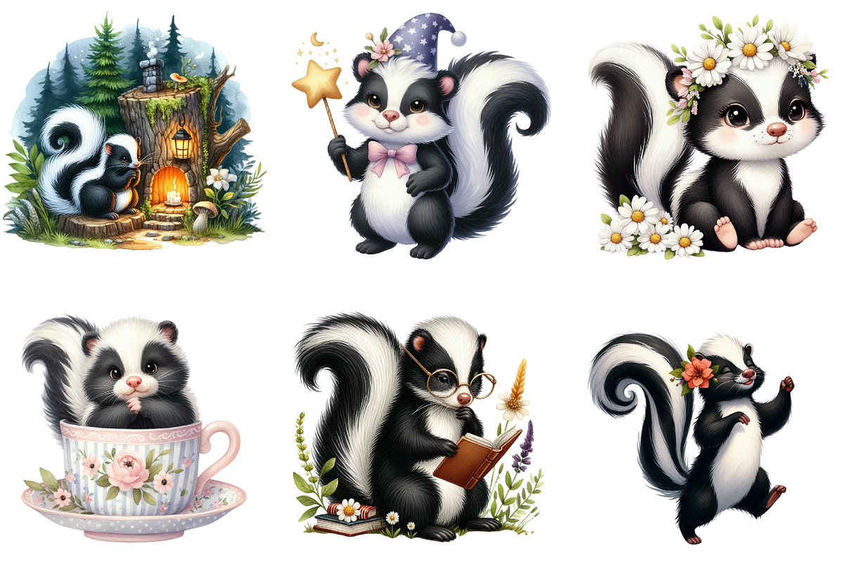 Watercolor Cute Skunk Clipart, an Illustration by DreamArtGraphic (Photo 2 of 5)