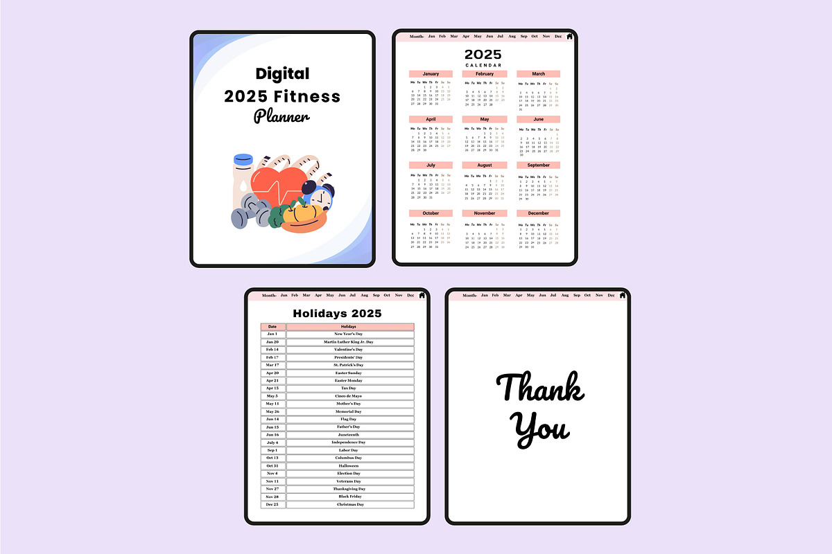 Digital 2025 Fitness Planner, a Stationery Template by Shumaya (Photo 7 of 7)