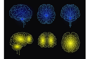 Neon circuit brains. Human head, a Technology Illustration by YummyBuum