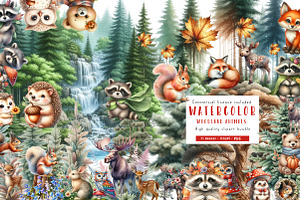 Watercolor Woodland Animals clipart, an Illustration by CreationArt