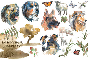 Shepherd Dogs Watercolor Set