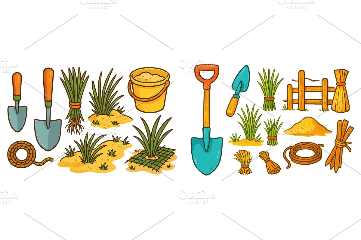 Gardening tools and materials for, an Illustration by ZinetroN