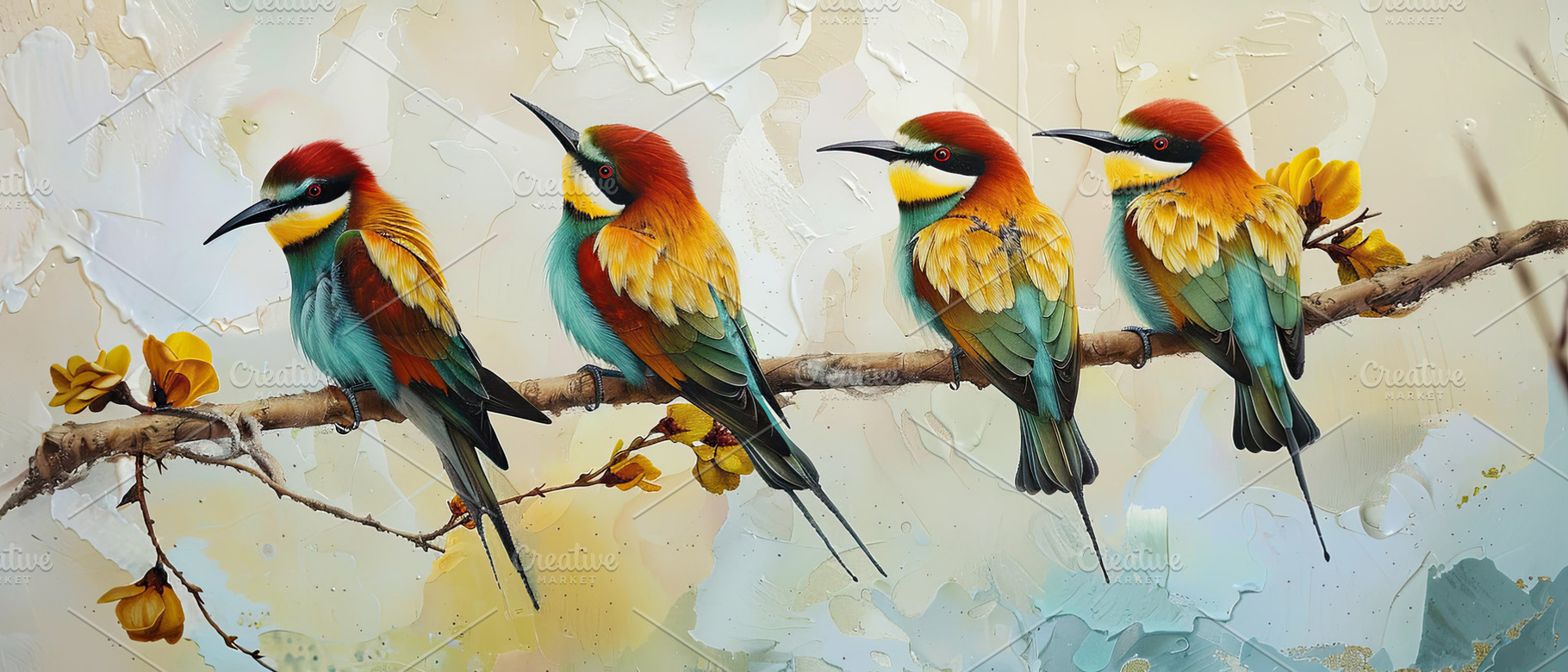 Four european bee-eater (Merops apia, a Photo by LOGOCREATIVE