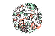 cute cats on the beach 2, an Animal Illustration by gunaonedesign (Thumbnail 1 of 4)