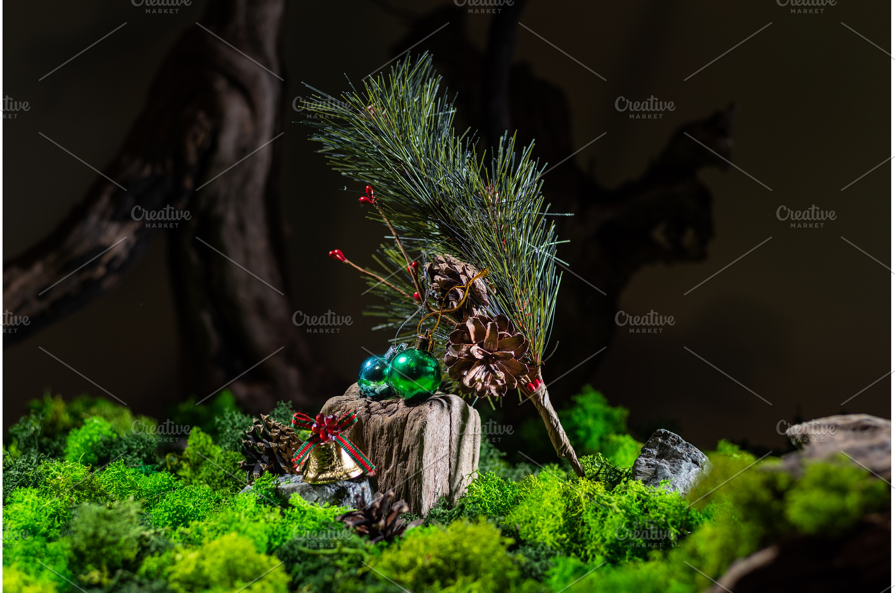 Festive toys and fir branch. New, a Background Photo by Stockphoto by vzwer
