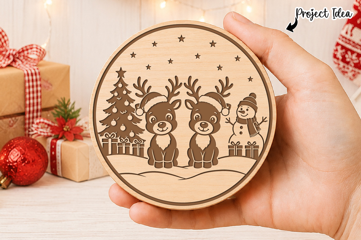 Christmas Reindeer Round Wood Sign, an Object Graphic by OK Design (Photo 1 of 3)