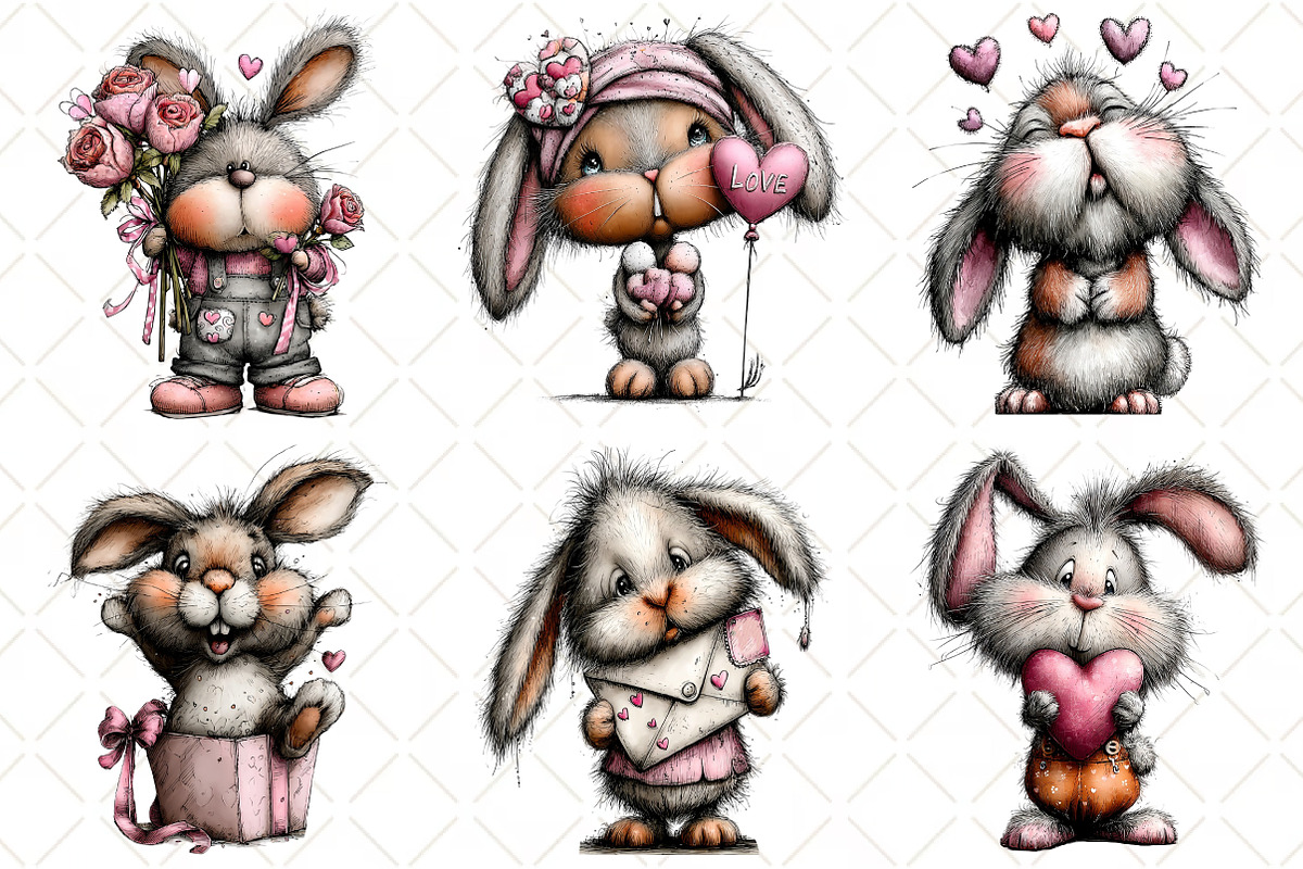 Whimsical Valentine Bunny Clipart, an Illustration by Black Bird Studio (Photo 4 of 6)
