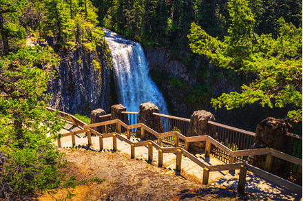 Salt Creek Falls with a wooden, a Nature Photo by Nick Fox