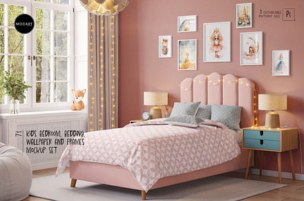Kids Bedroom Wallpaper, Bedding v2, a Household Mockup by Mocart
