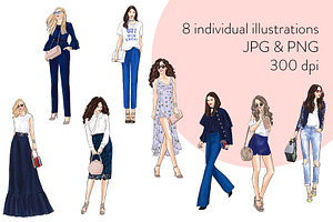 Girls In Blue 2 - Light Skin Clipart