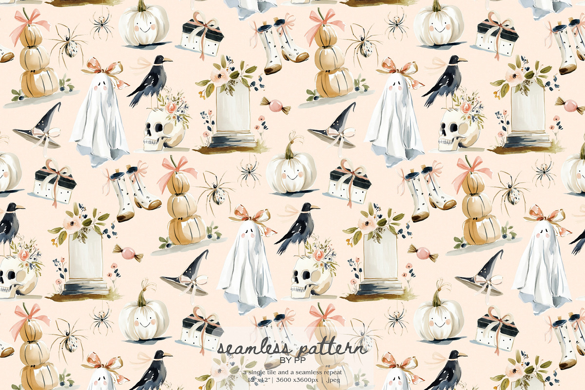 coquette halloween seamless pattern, a Pattern Graphic by Pink Studio Art (Photo 1 of 4)