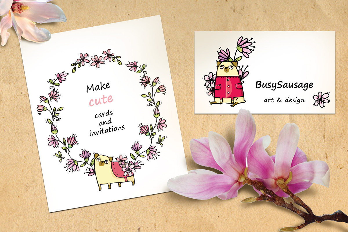 Pugs&Magnolias 29 elements, an Illustration by Zooza Art (Photo 9 of 9)
