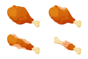 Eaten chicken leg set, sequence game, a Food Illustration by Lemberg Vector