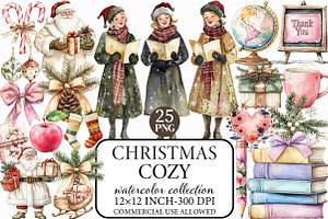 Watercolor Christmas Cozy Clipart, an Illustration by Libby Wishes
