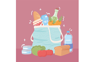 shopping bag with grocery food, a Food Illustration by studiogstock