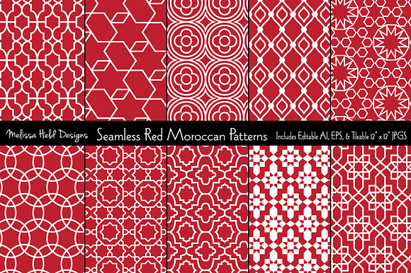 Seamless Red Moroccan Patterns preview 6