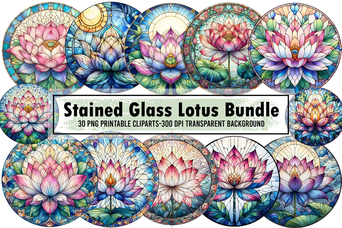 Stained Glass Lotus Bundle, an Illustration by Sublimation Artist (Photo 1 of 6)