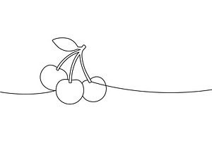 Three cherries on branch continuous, a Food Illustration by GraphiShop