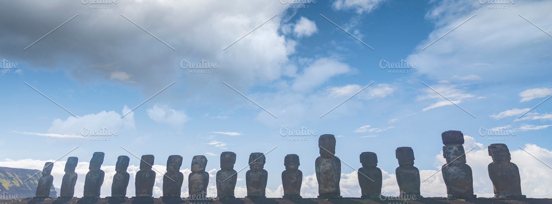 Moai stone statues of Ahu Tongariki in Easter Island, panoramic, a Photo by Pictures for you!!!!!!!!!
