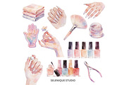 Watercolor Nail Salon Clipart, an Object Illustration by Selenique Studio (Thumbnail 6 of 9)