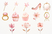 Pink Princess Watercolor Cliparts, a Person Illustration by SugarCloudStudioArt (Thumbnail 4 of 5)