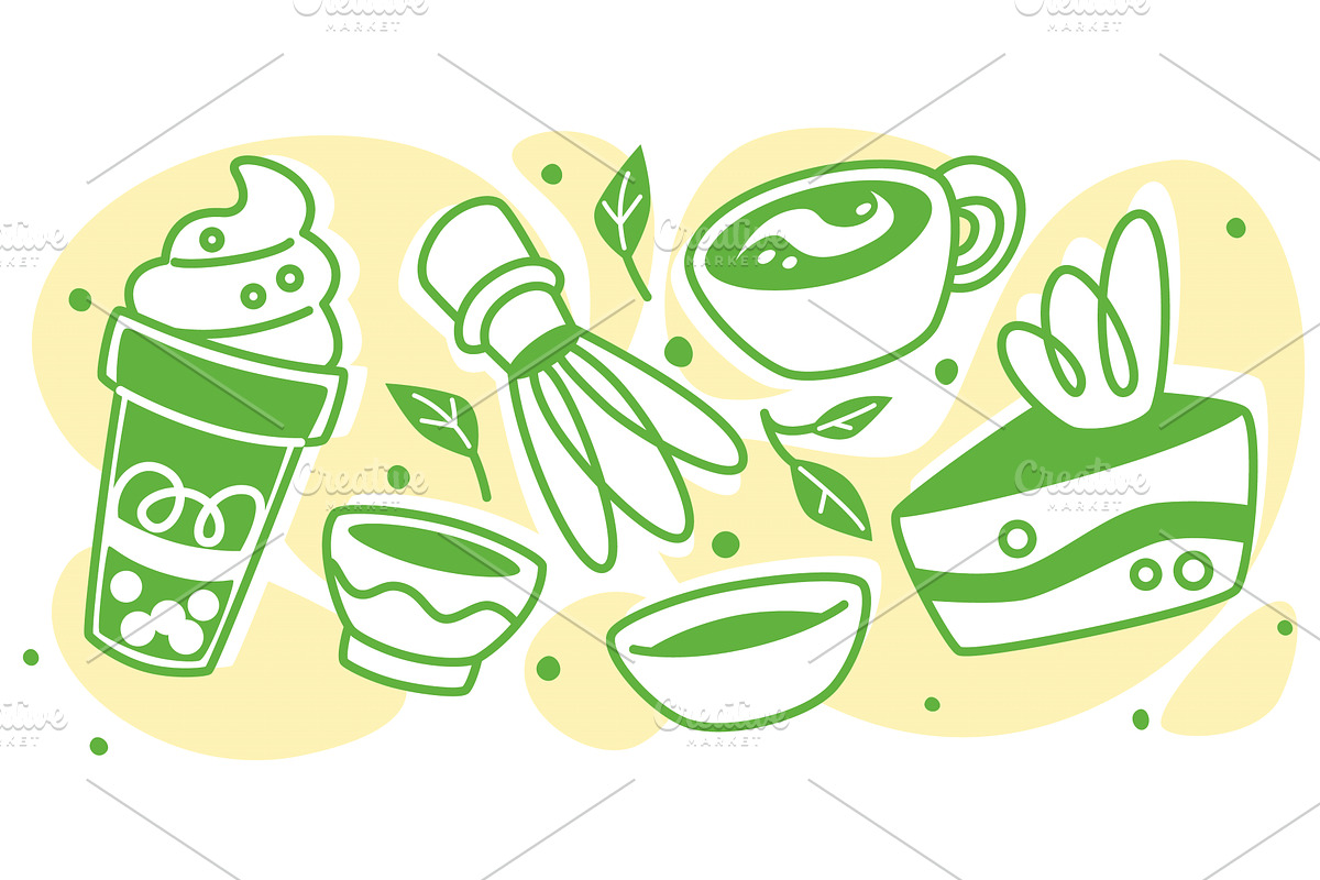 Matcha tea and dessert illustration, a Food Illustration by art PVP - market