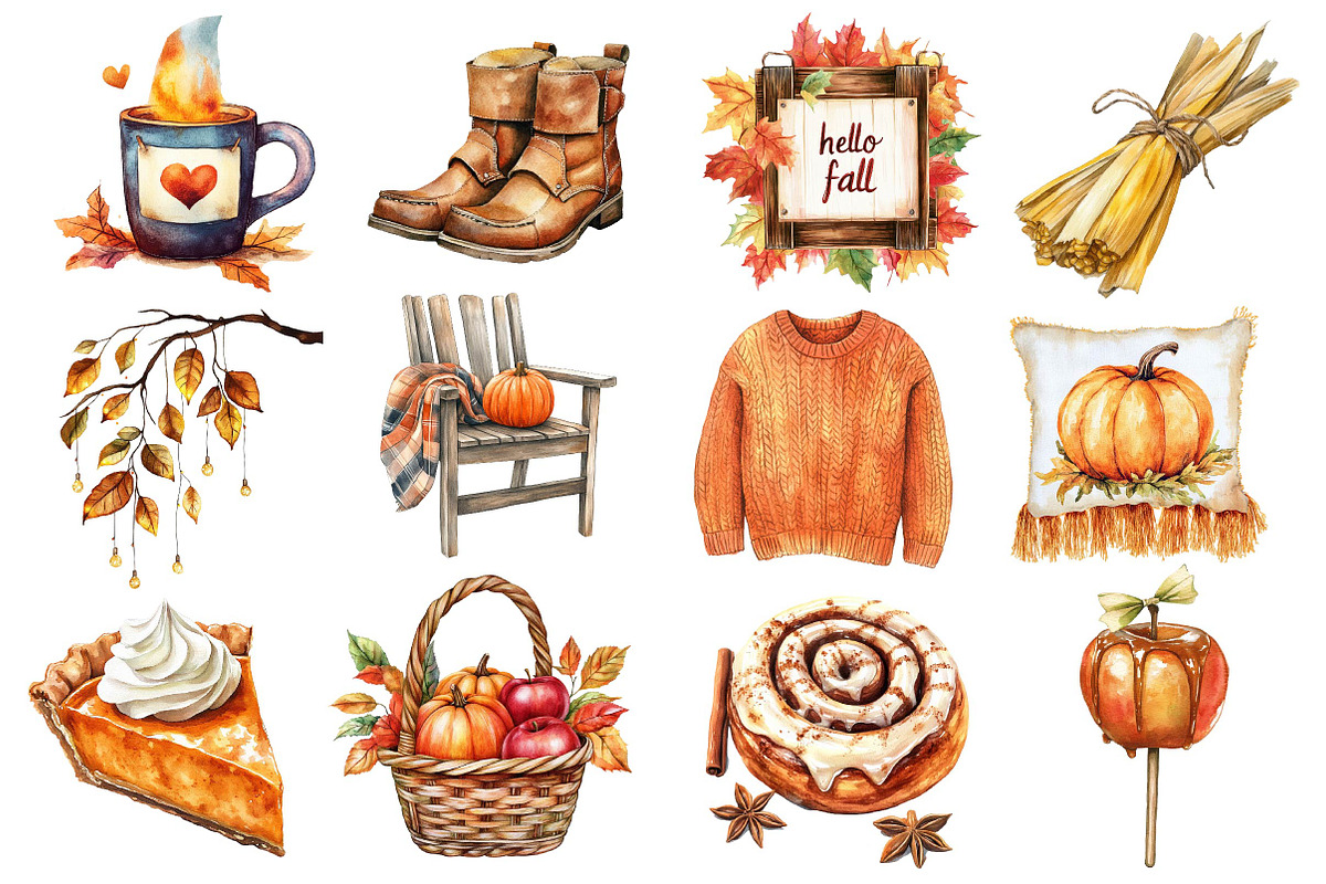 Watercolor Fall Favorites Clipart, an Illustration by Dream Creation (Photo 4 of 4)