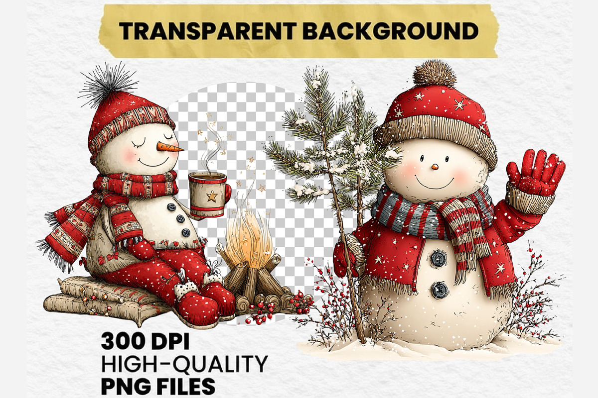 Whimsical Christmas Snowman Clipart, an Illustration by Dream Creation (Photo 9 of 9)