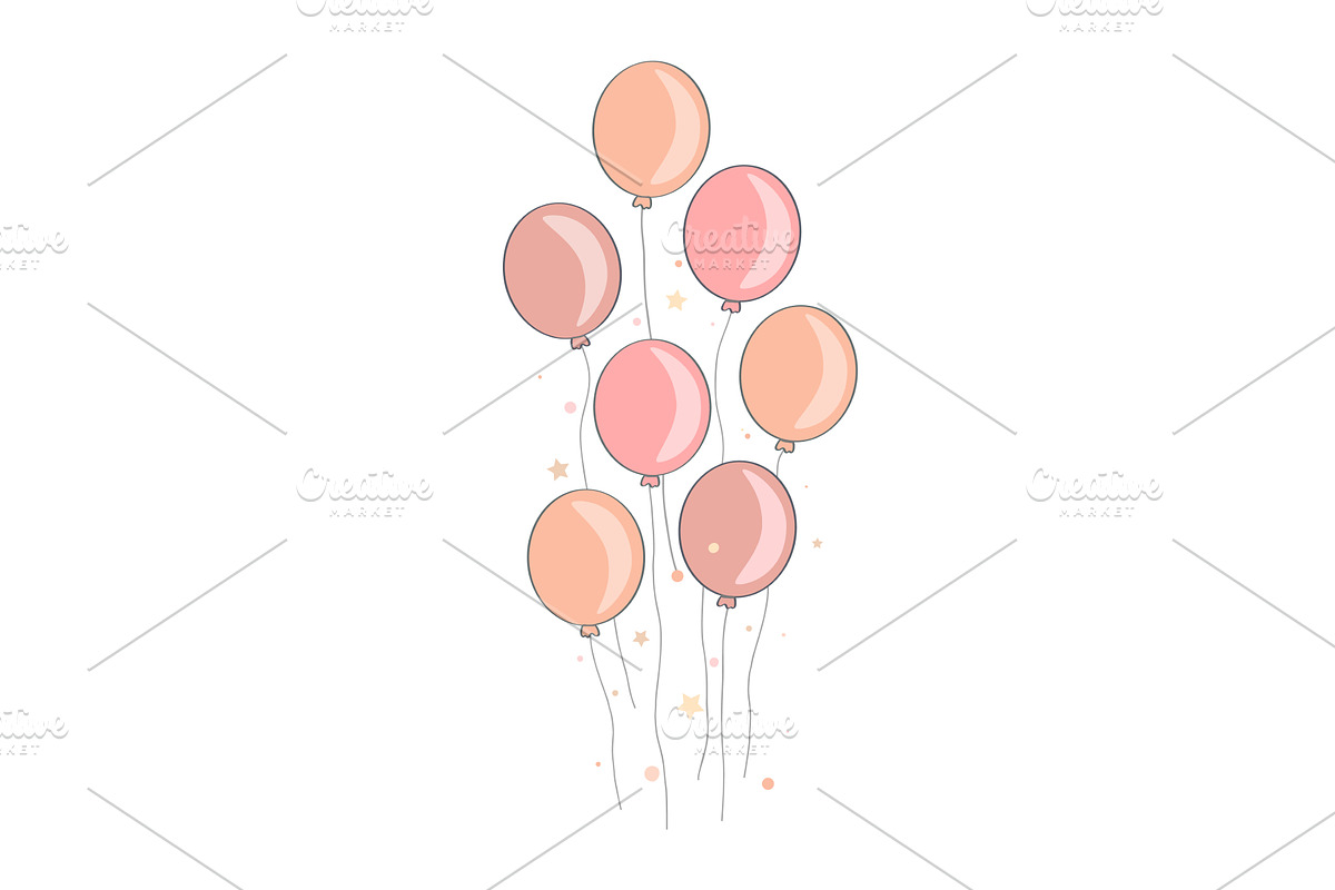 Pastel pink balloons bunch vector, an Object Illustration by Toltemara