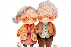 Cartoon Grandparents, Elderly Couple