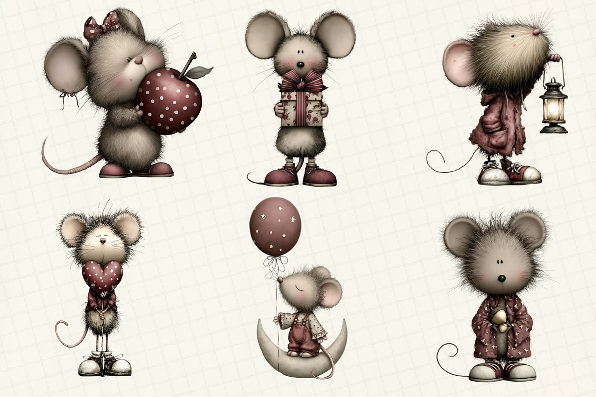 Whimsical  Tiny Mouse Clipart, an Illustration by DreamCafeArt (Photo 2 of 3)