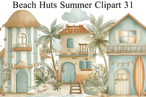 Beach Huts Summer Clipart, an Illustration by DreamArtGraphic