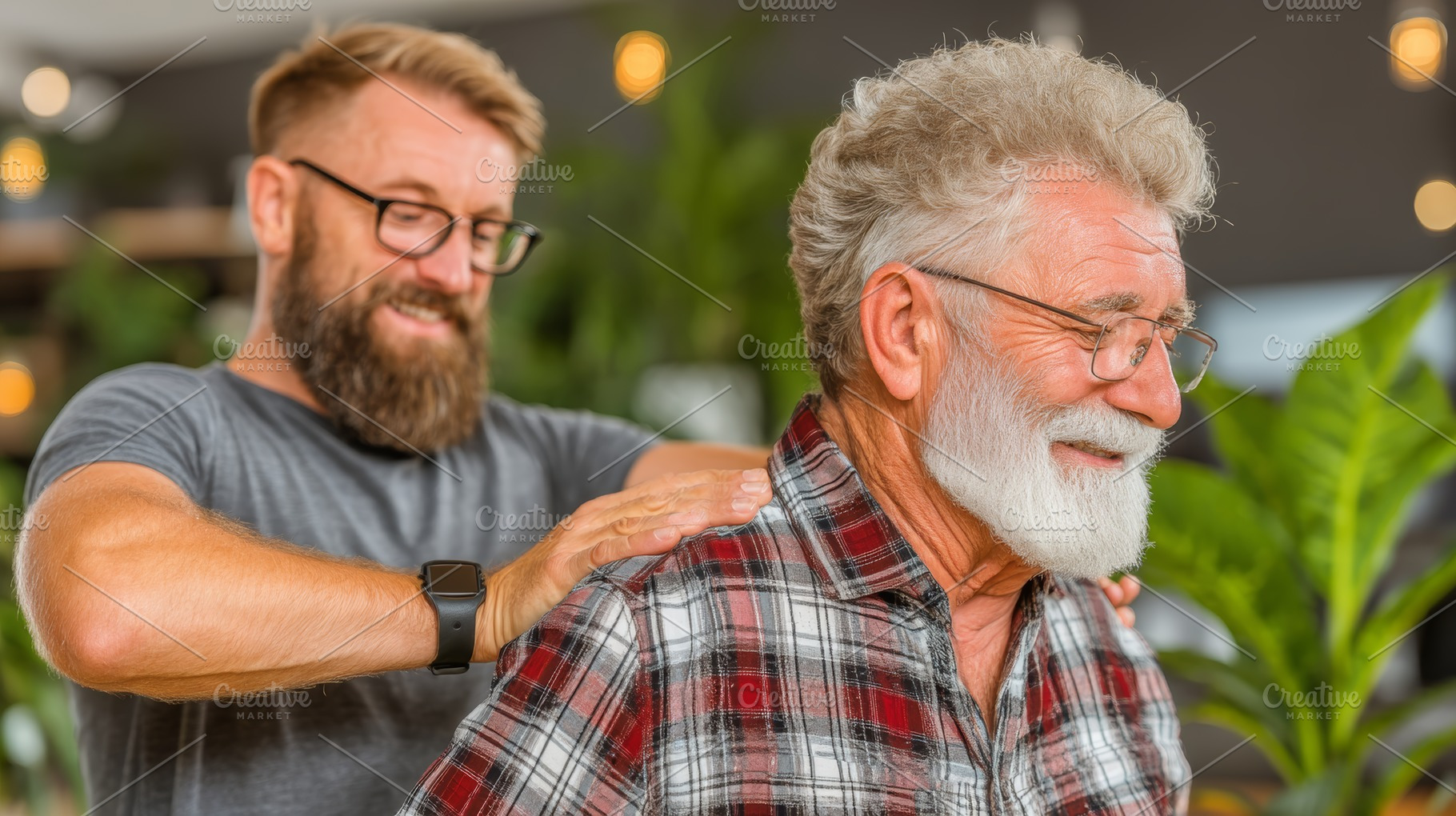 Mature man receives therapeutic care for wellness and relaxation in a bright se, a Health & Medical Photo by AS photostudio
