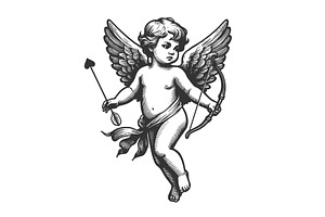 Cupid with Bow and Arrow engraving, an Illustration by AlexArt