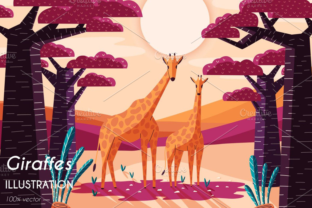 Giraffes illustration, vector, an Animal Illustration by Blue Lela Design