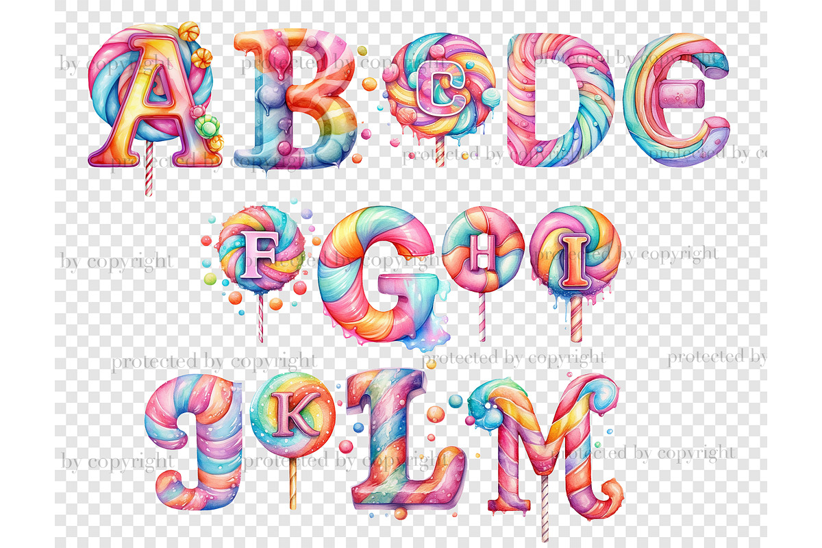 Lollipop Alphabet | Pastel Clipart, a Decorative Illustration by GlamArtZhanna (Photo 4 of 5)
