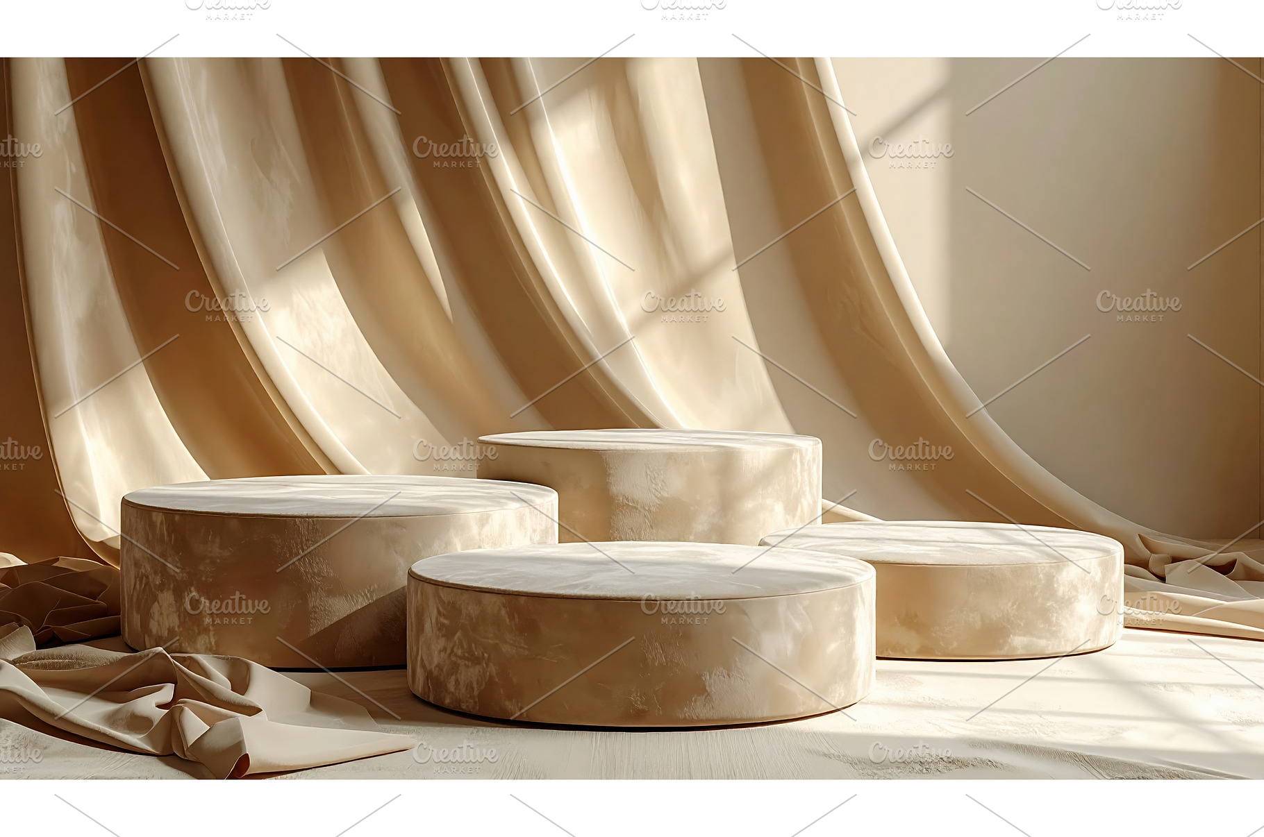 Minimalist beige podiums with soft, an Arts & Entertainment Photo by Igor Tichonow