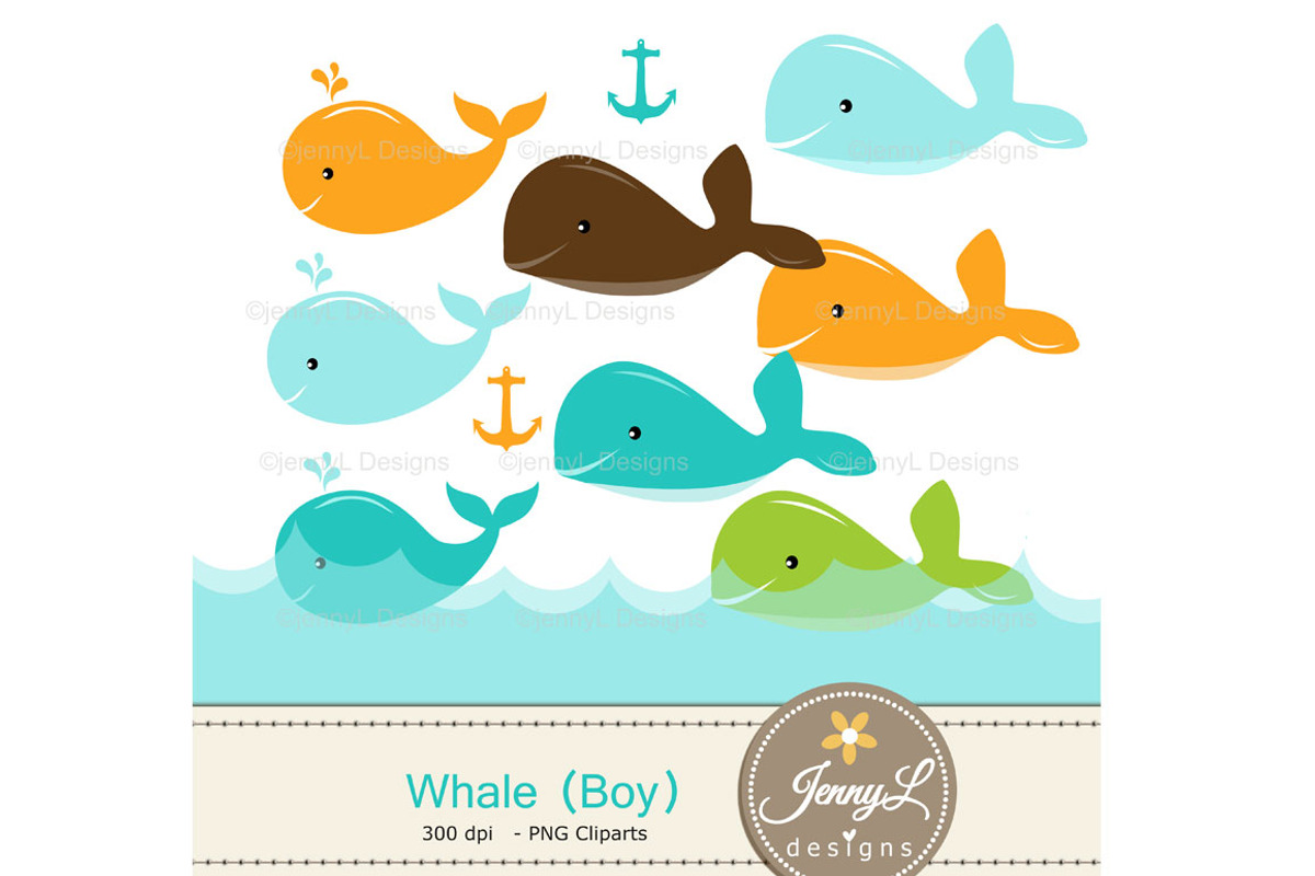 Whale Boy digital papers clipart, a Pattern Graphic by JennyL Designs (Photo 2 of 4)