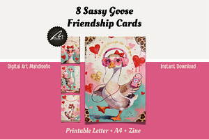 Sassy Goose Valentine Print Set Card, a Card Template by Digital Art Mahdiseño