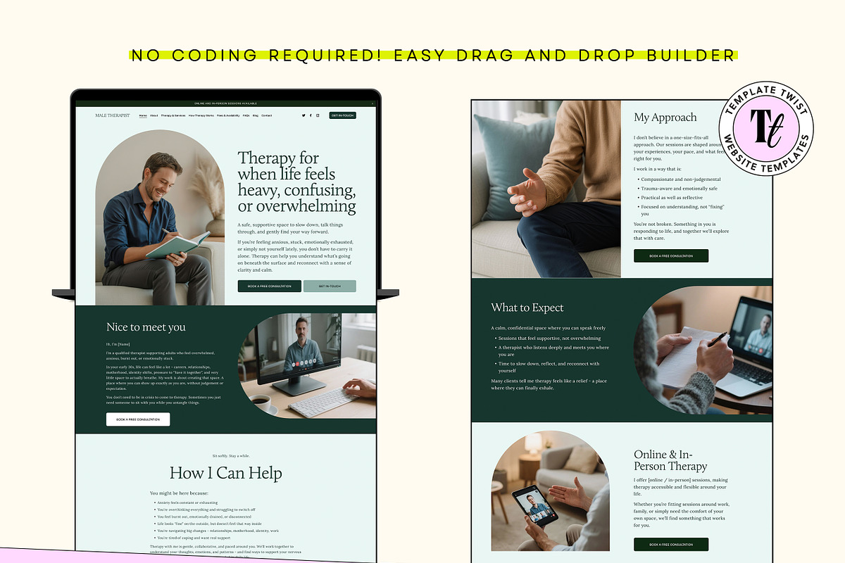 Male Therapist Squarespace Template, a Squarespace Template by Template Twist Shop (Photo 6 of 9)