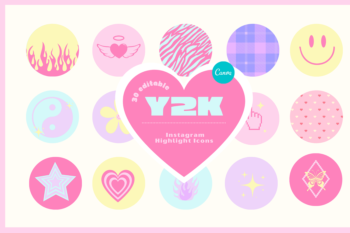 Y2K Pastel Instagram Icons Canva, a Social Media Template by Hell Yeah Designs (Photo 1 of 3)