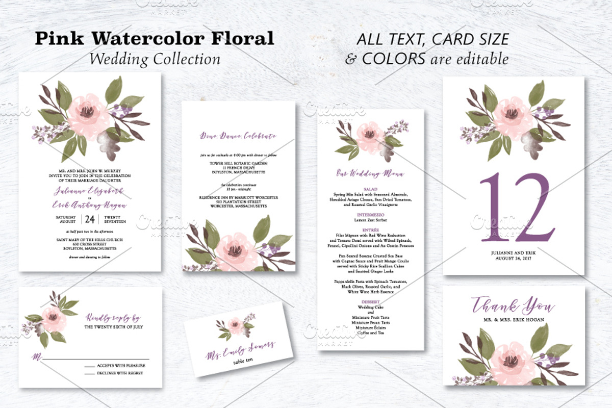 Watercolor Floral Wedding Suite, an Invitation Template by La Bella Rue (Photo 1 of 4)